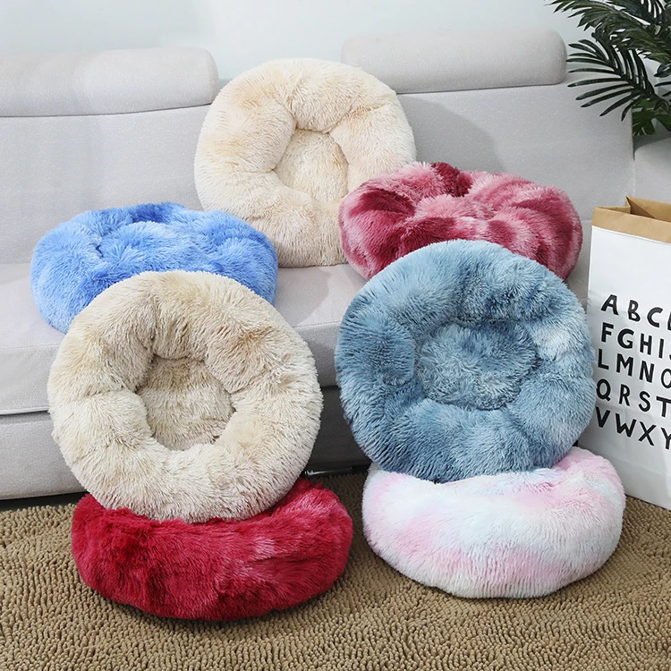 

COLLABOR 40-120CM Dia Long Faux Fur Pet Bed Comfortable Waterproof Plush Round Dog Bed Soft Customized Cat Bed Removable, Digital print