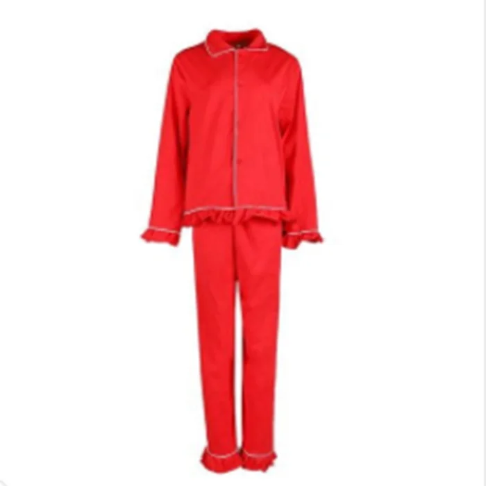 

Wholesale Solid Color Winter 100% Cotton Women Christmas Pajamas Two-piece Set In Stock, Red