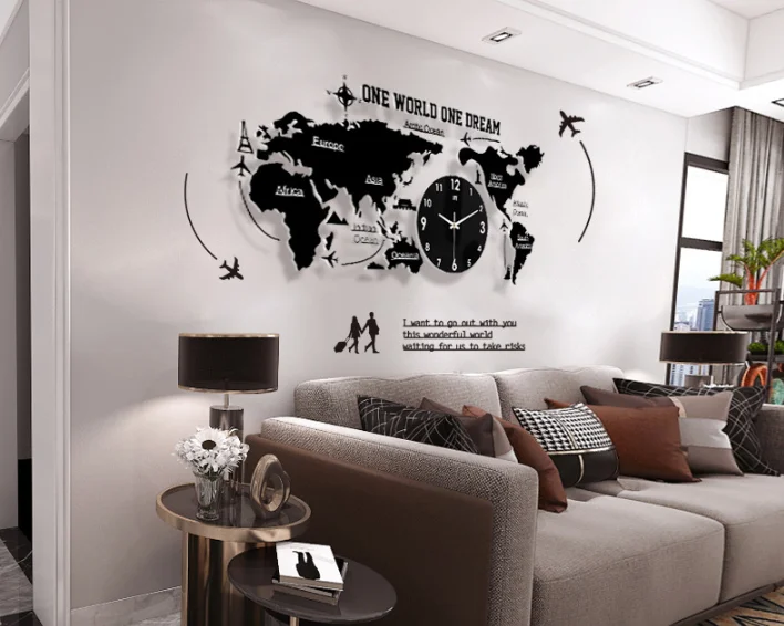 Details about   Unique Acrylic Wall Clock World Map Hanging Clock For Office Home Living Room 