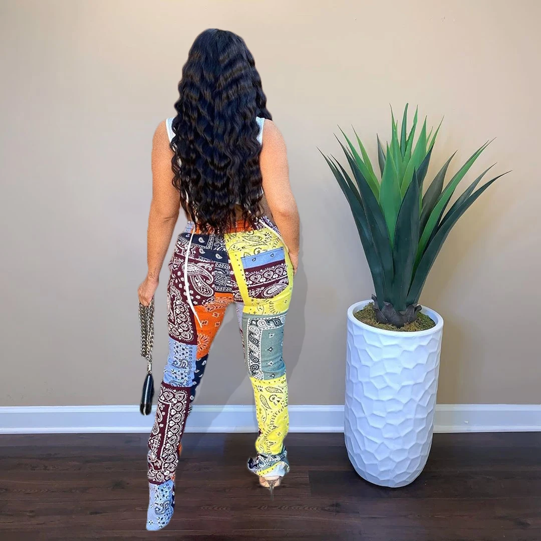 

2020 Fall fashion women split hem sweat pants bandana pants, Blue