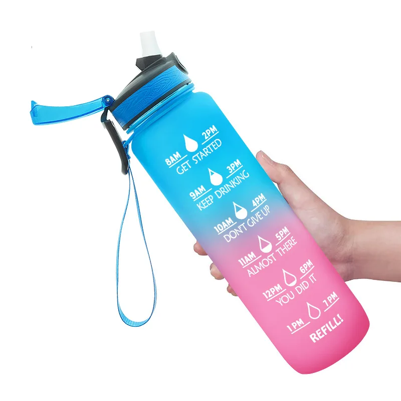 

Amazon 32oz Large Capacity Plastic Straw Bottle With Motivational Time Marker Handle Reusable Gym Fitness Water Bottle, Yello, blue, orange