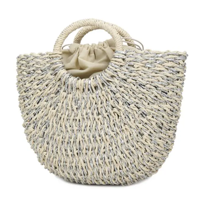 

Wholesale women summer natural raffia straw bag shell shape rattan beach tote bag