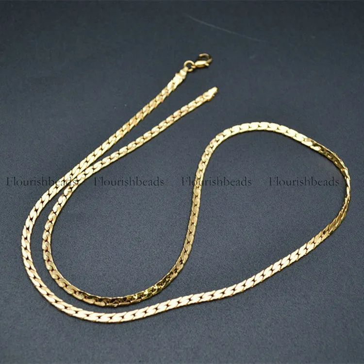 

3mm width 24k Gold Plaitng Nickle Free 60cm length Flat Necklace Linked Chains Jewelry Findings