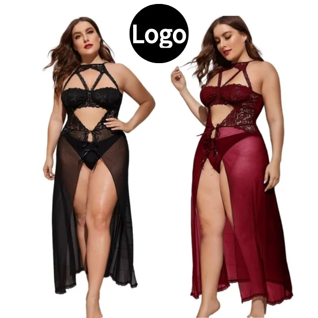 

Plus Size Lingerie For Women Of Long Skirt With Lace Lacing, Picture shows