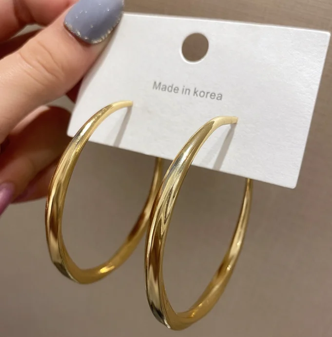 

2021 Popular Trendy Jewelry 18k Real Gold Plated Big Circle Dangle Hoop Earrings S925 Sterling Silver Round Vintage Earring, As picture
