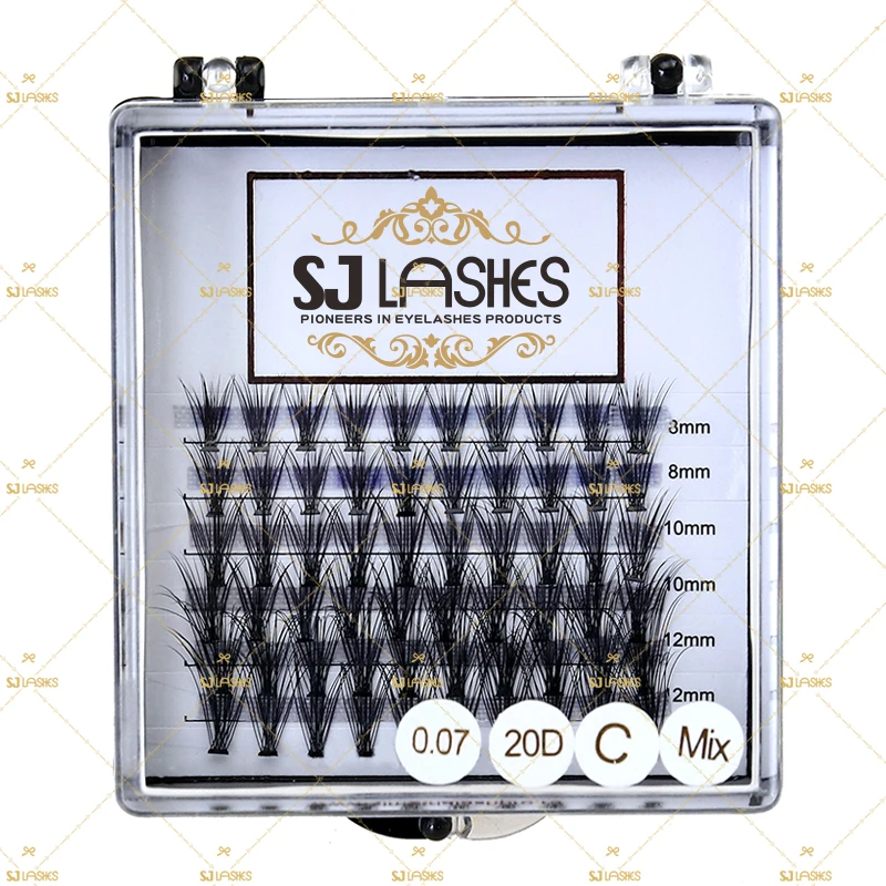 

FREE samples cluster eyelashes in stock LOW MOQ 0.03/0.05/0.07/0.10 C Pre-made fans Private label eyelash extensions L