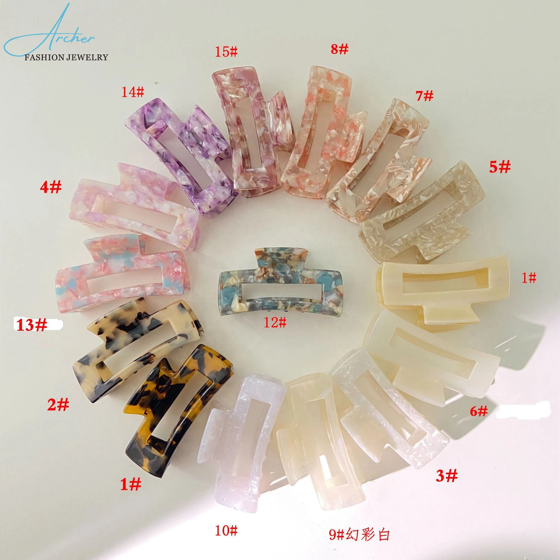 

Hot Selling custom your LOGO SIZE Floral Square Tortoiseshell Eco Friendly Acetate Claw Clips for Women Thick Hair