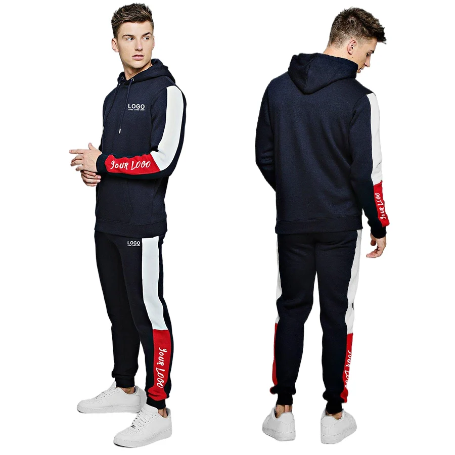 

custom logo blank color block sweat suits men joggers suits set tech fleece tracksuit, Purple oem or colors
