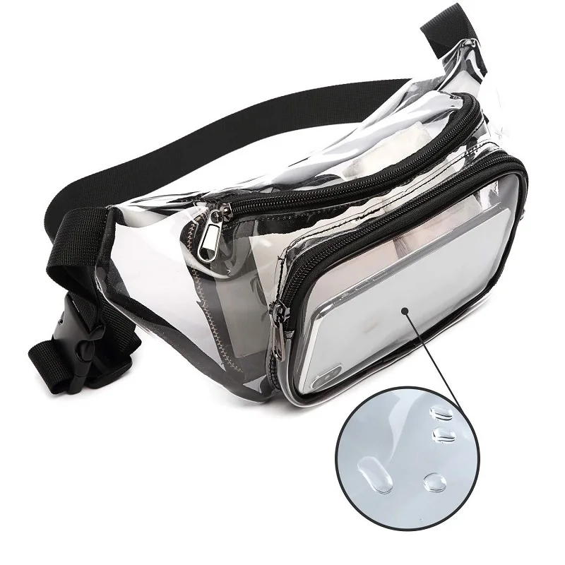 

Ready To Ship 6L Waterproof Transparent Fanny Pack Black Color Sports Clear PVC Waist Bag with Adjustable Belt