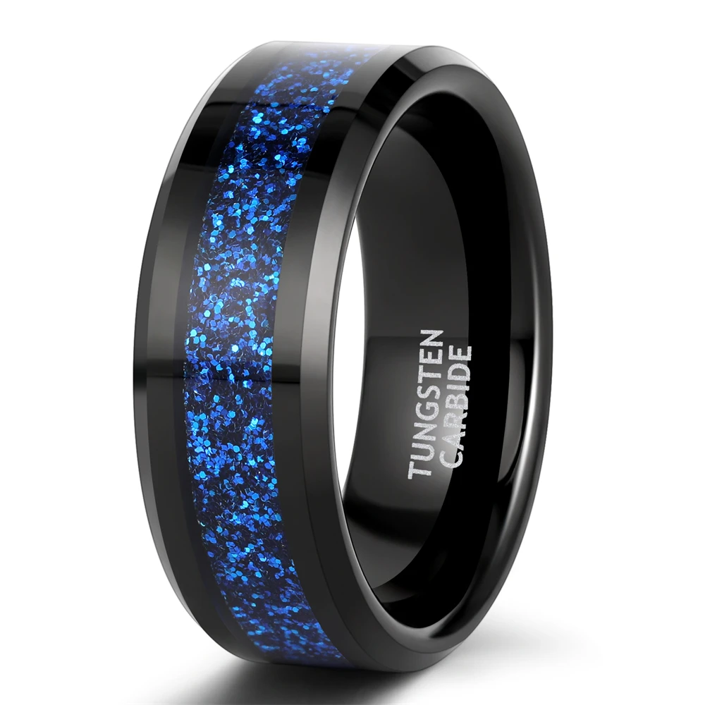 OAHLAN 8mm Green/Rose Gold/Blue Sand Inlay Romantic Tungsten Carbide Rings for Men's Wedding Engagement Dropshipping