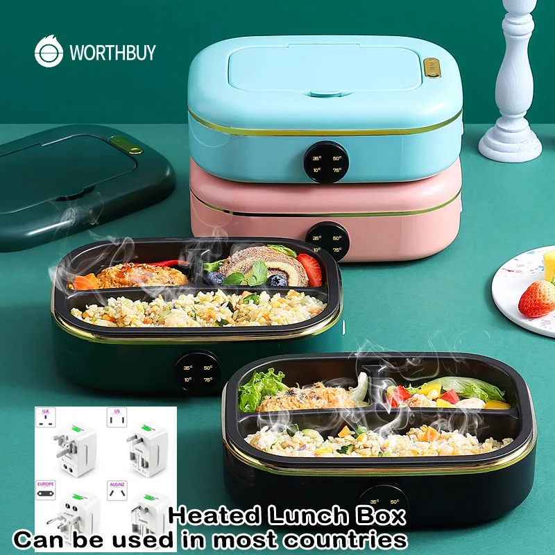 

Portable Electric Heating Lunch Box Stainless Steel Food Container With Dinnerware Bento Box For Kids School Food Box, Blue,pink,green,black