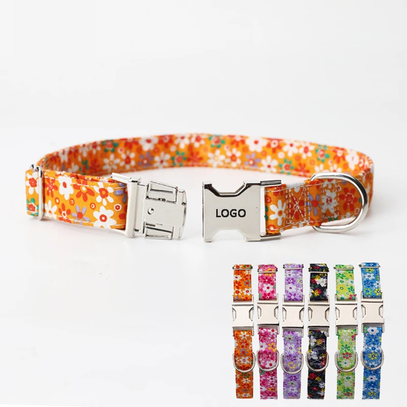 

Customized Dog Collar Metal Buckle Laser LOGO Flower Floral Metal Buckle Pet Cat Dog Collar, Multicolor