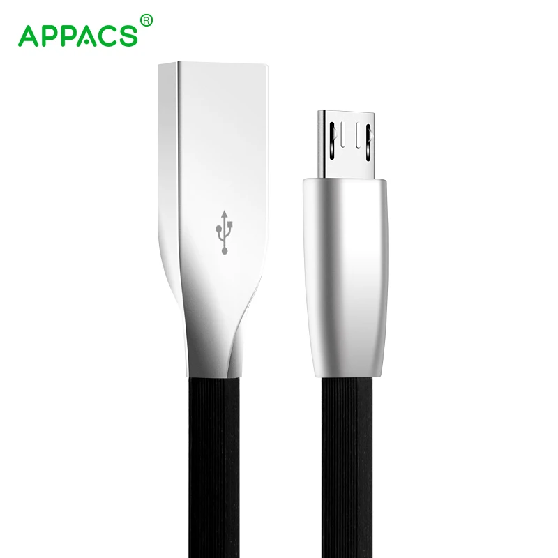 

APPACS New Metal Head Usb Charge Flat Cable 3D Zinc Alloy Micro Usb Data Cable