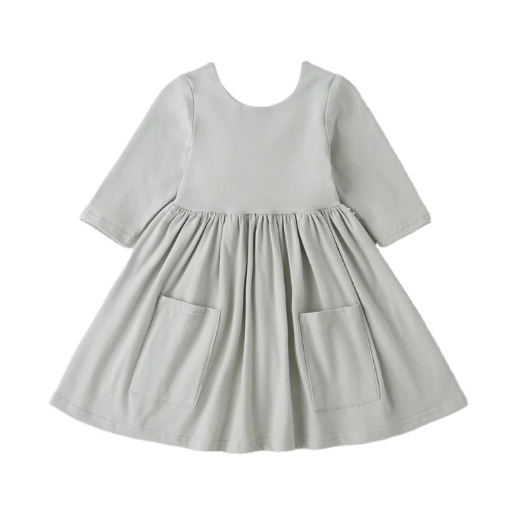 

Autumn Girls Smock Dress Twins Cotton Solid Color Daughter And Mother Size Casual Wear, Customized color