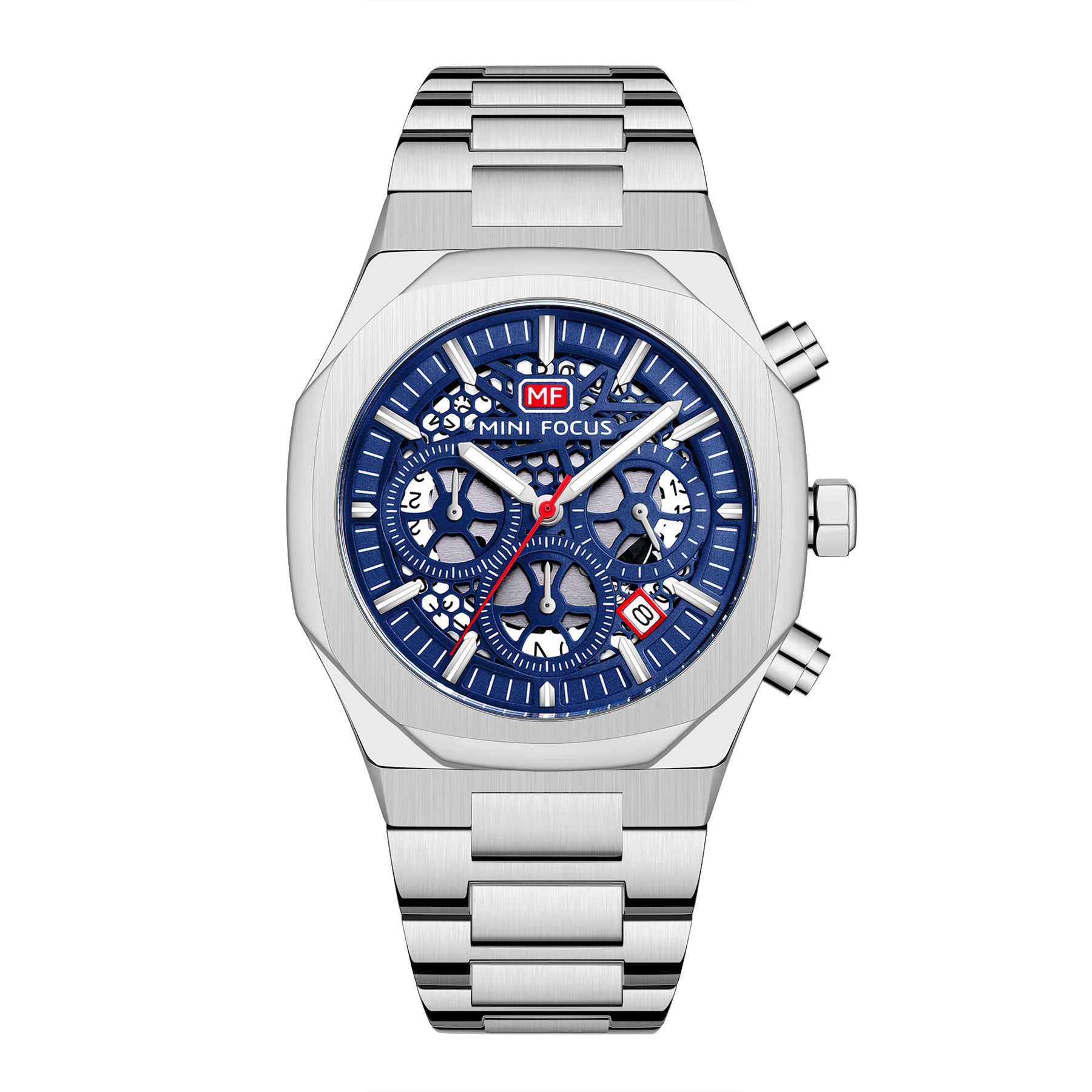 

MINI FOCUS 0411 new design steel band man watch zegarki meskie RTS sports mens chronograph waterproof men's wristwatch