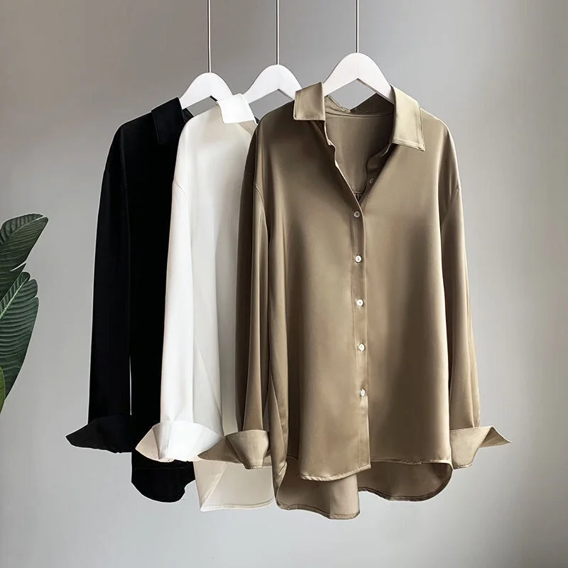 Elegant Retro Satin Drape Shirt