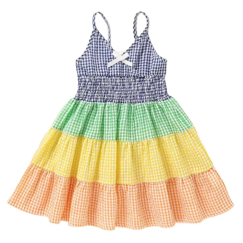 

rts 2021 wholesale hot sale design summer new girl color plaid stitching dress