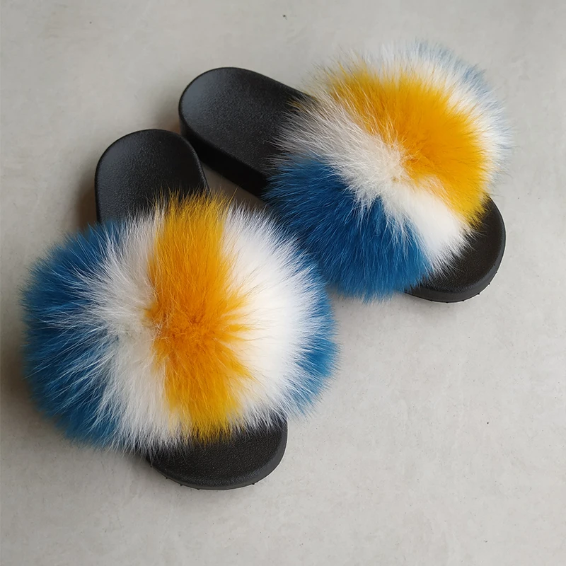 

Manufacture good quality popular fluffy slippers fur slide for women's fur slides, Customized