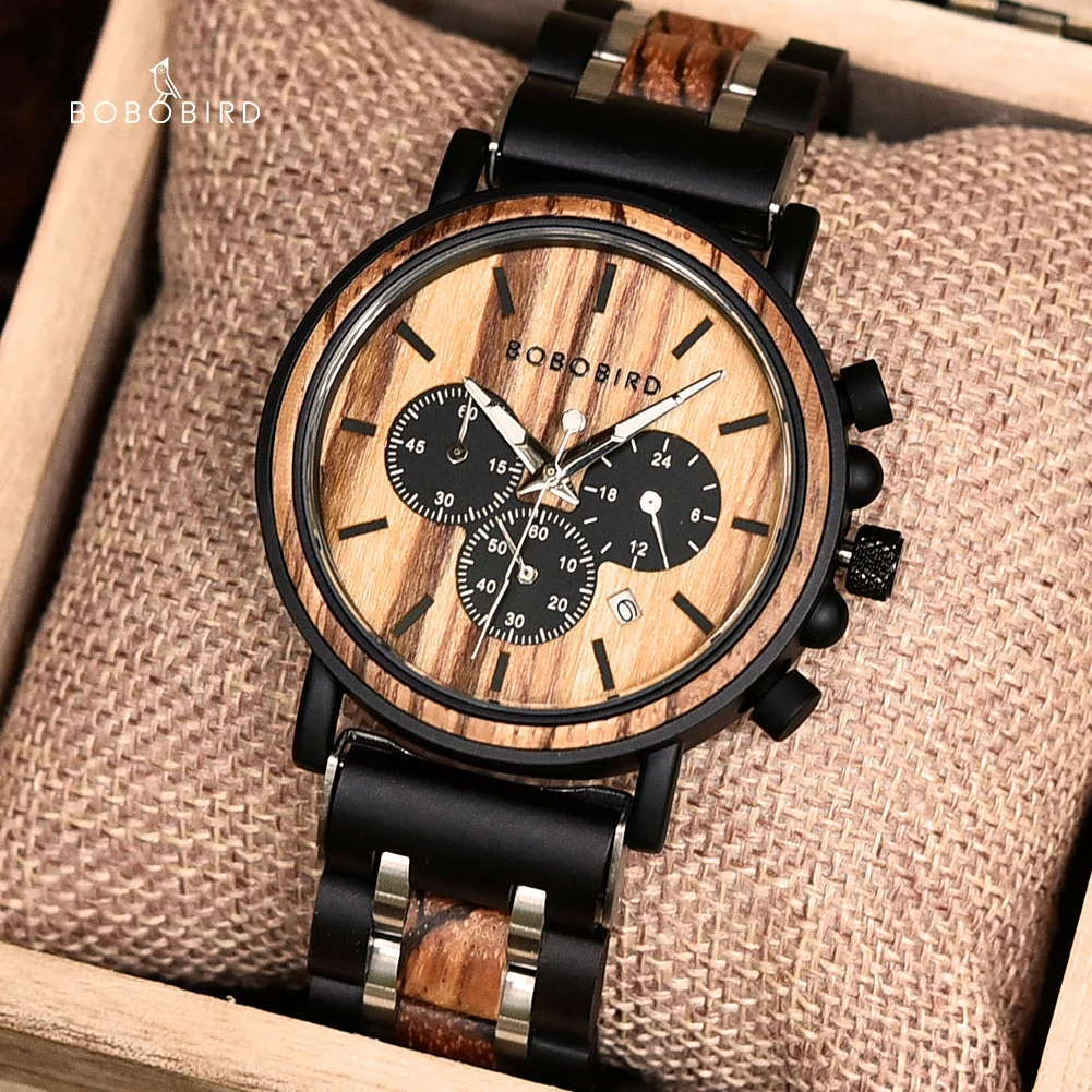 

Classic Handmade Zebrawood Wood Mens Wooden Watches Best Gift Ideas For Men Luxury Cheap Chronograph Wristwatch, 1 color