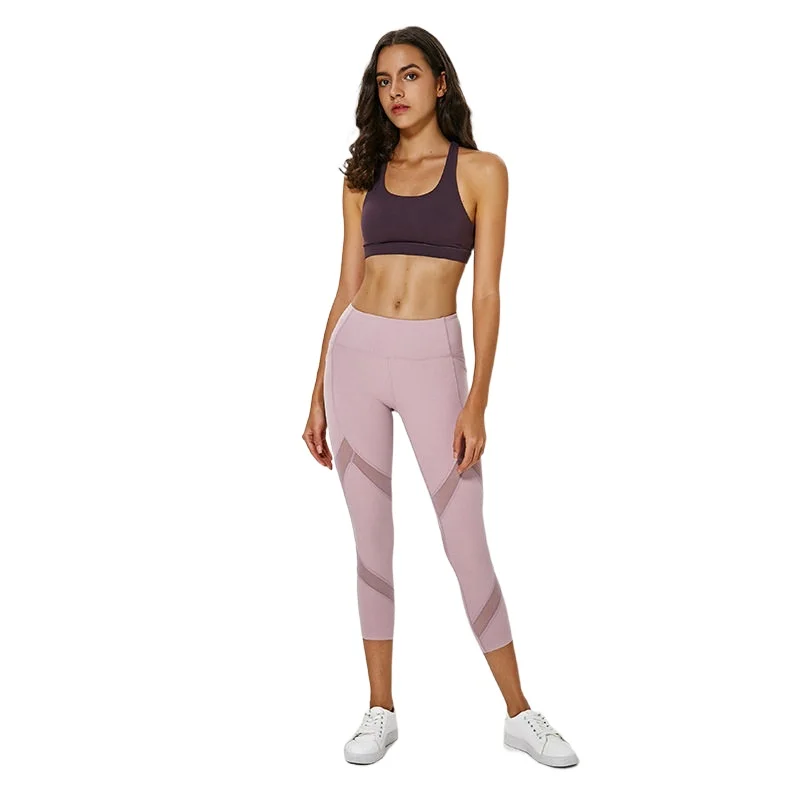 

BBDQ19020 Fashion leisure women mesh stitching fitness leggings stretch high waist sports pants pocket yoga leggings