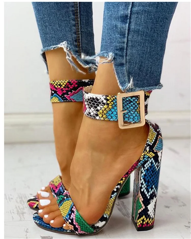 

Square Heel Sandals Women 2021 Romen Gladiator Sandals Thick Block Heel Shoes For Women Peep Toe Summer High Heels Snake Sandals