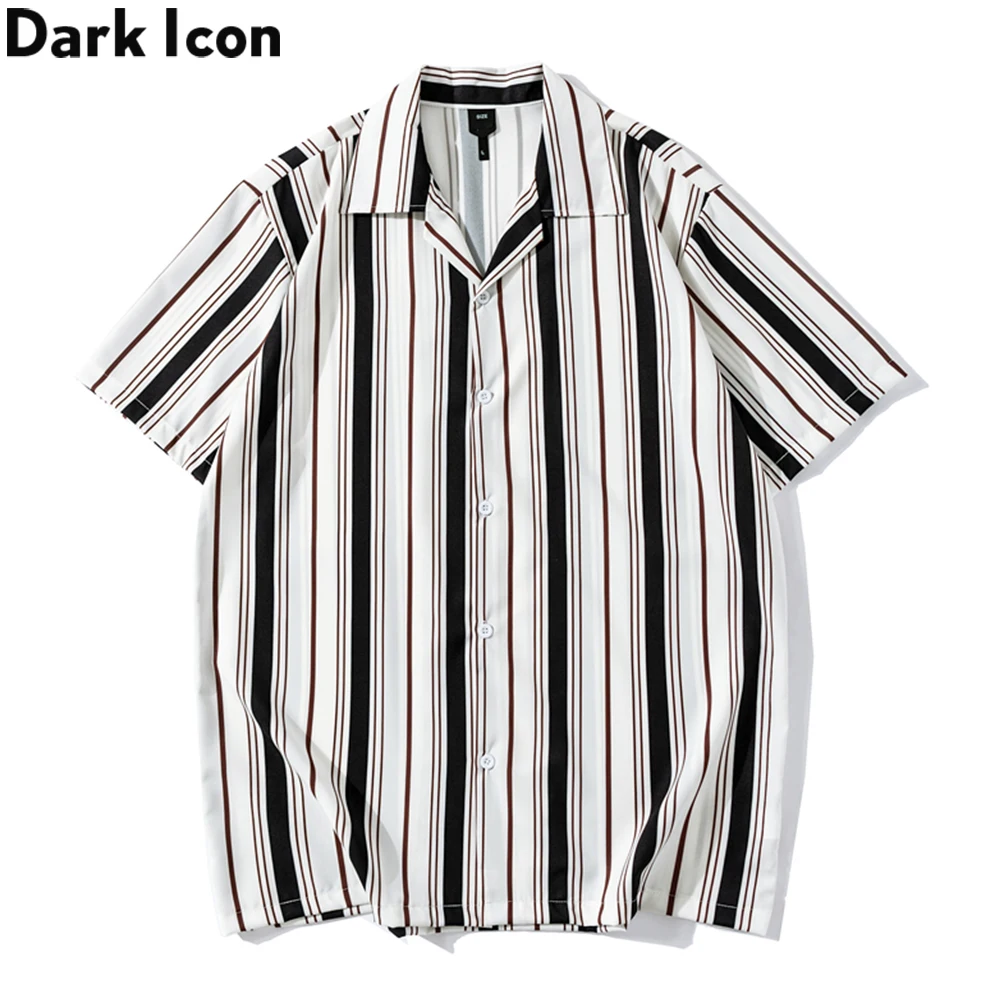 

Black White Striped Shirt Men Vintage Street Polo Shirt Man Summer Men's Shirt, Custom color