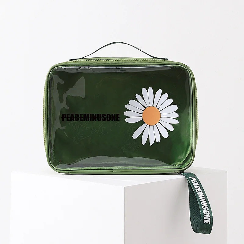 

Wholesale Cute Fashion Daisy Green Makeup PVC Bag Cosmetics Bags & Cases with Zipper, As picture