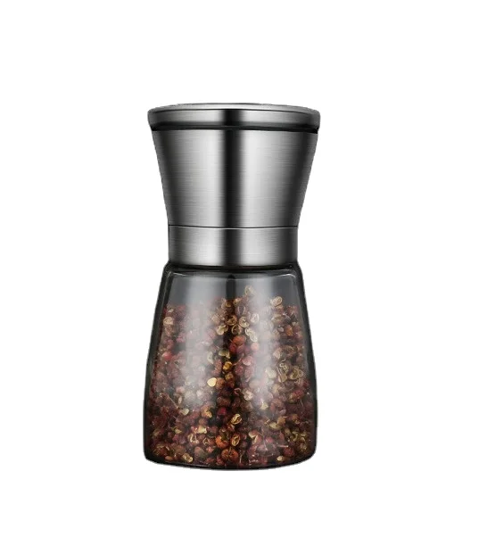 

Stainless Steel Salt and Pepper Grinders refillable Short Glass Shakers with Adjustable Coarseness for sea salt black pepper