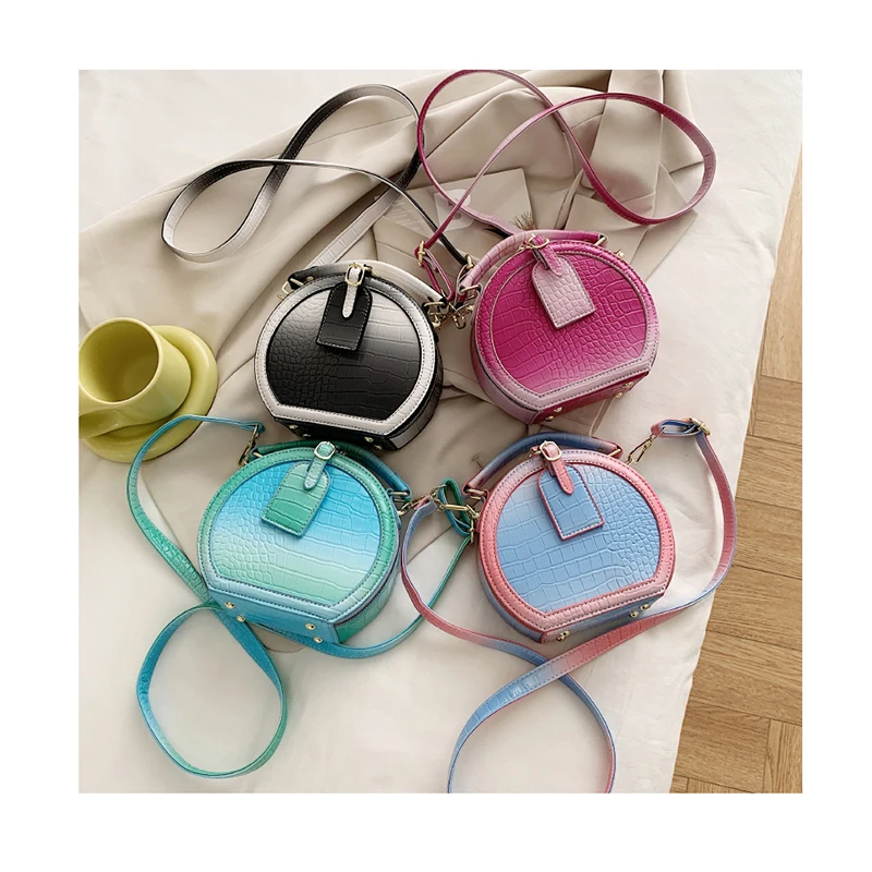 

Crocodile Gradient Color Handbag Women 2021 Designer PU Leather Crossbody Bag Round Shoulder Small Casual Female Purse Totes