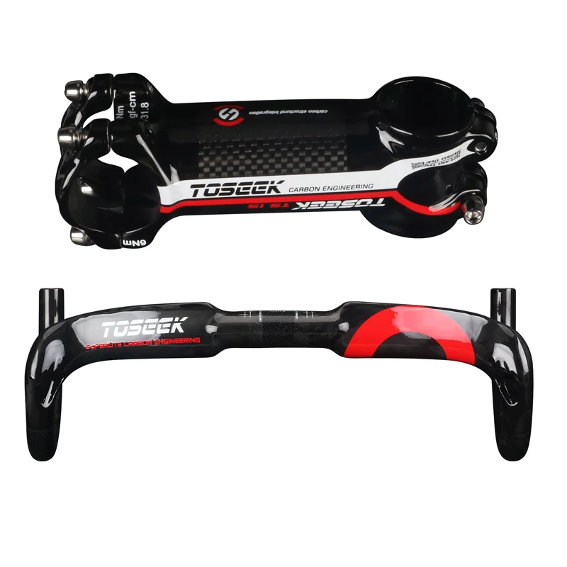 

Toseek roadbike handlebar 28.6 customized integrated handlebar stem carbon fiber bicycle 31.8 stem handlebar road bike