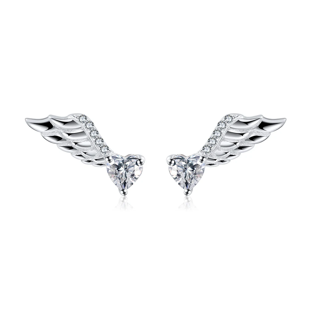 

RINNTIN SE313 Wholesale Jewelry Brinco Earring 925 Sterling Silver Rhodium Plated Earring New Style Angel Wings Stud Pendiente