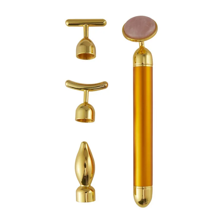 

4 in 1 Weight Loss Face Massager Gold Vibrating Facial Natural Crystal Jade Roller Massager Stick Skin Firming Facial Skin Care