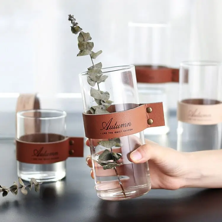 

Ins Hot Wholesale Leather DecorativeGlass Flower Vase For Home Decor, Customized color