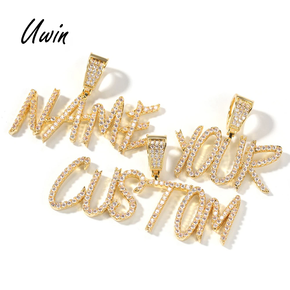 

Hip Hop Custom Cursive CZ Letter Name Pendant with Necklace Bling Bing Women Men Rapper Jewelry