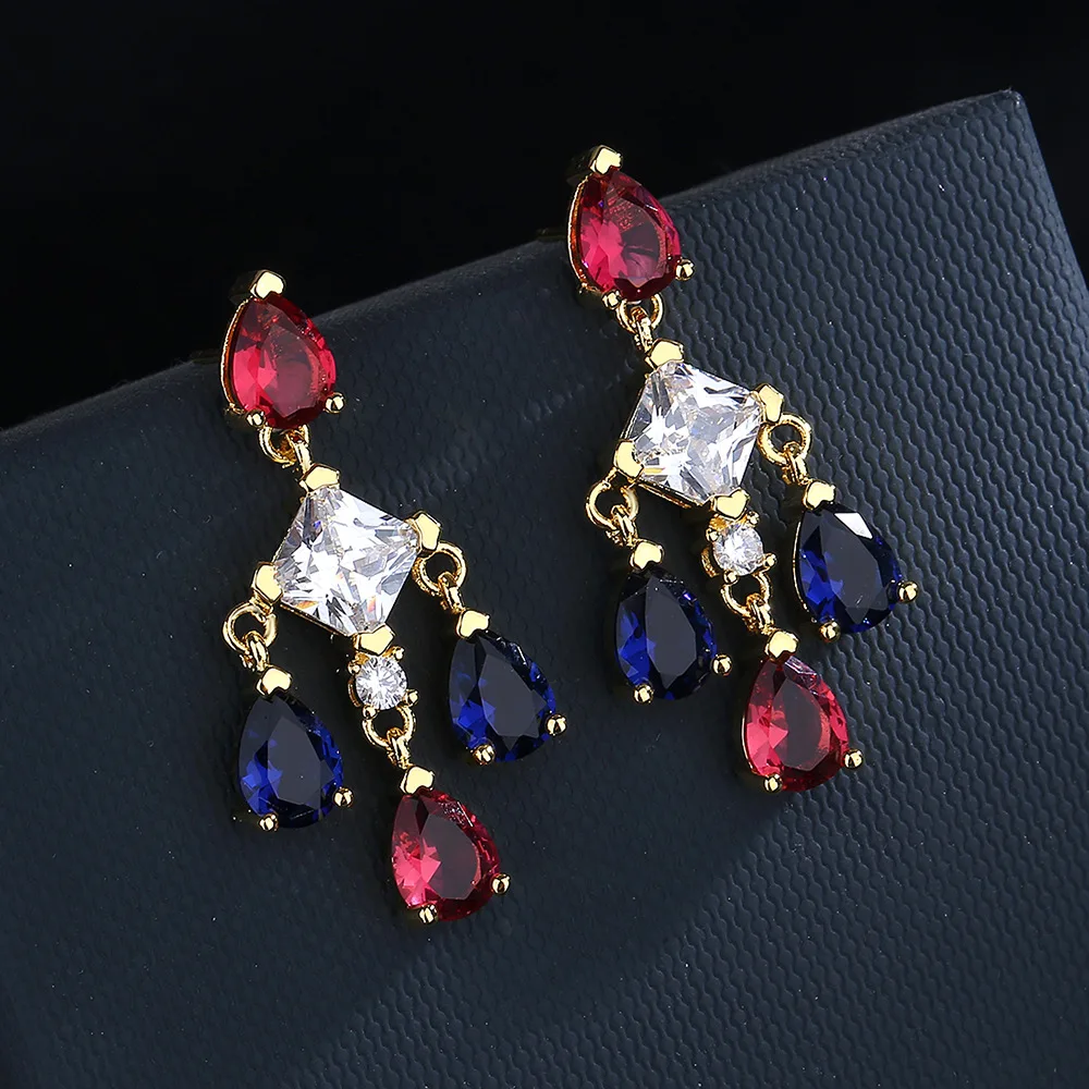 

Elegant jewelry KYED0721 creative multicolor color 3A beautiful zircon fashion 18k gold women's tassel earring