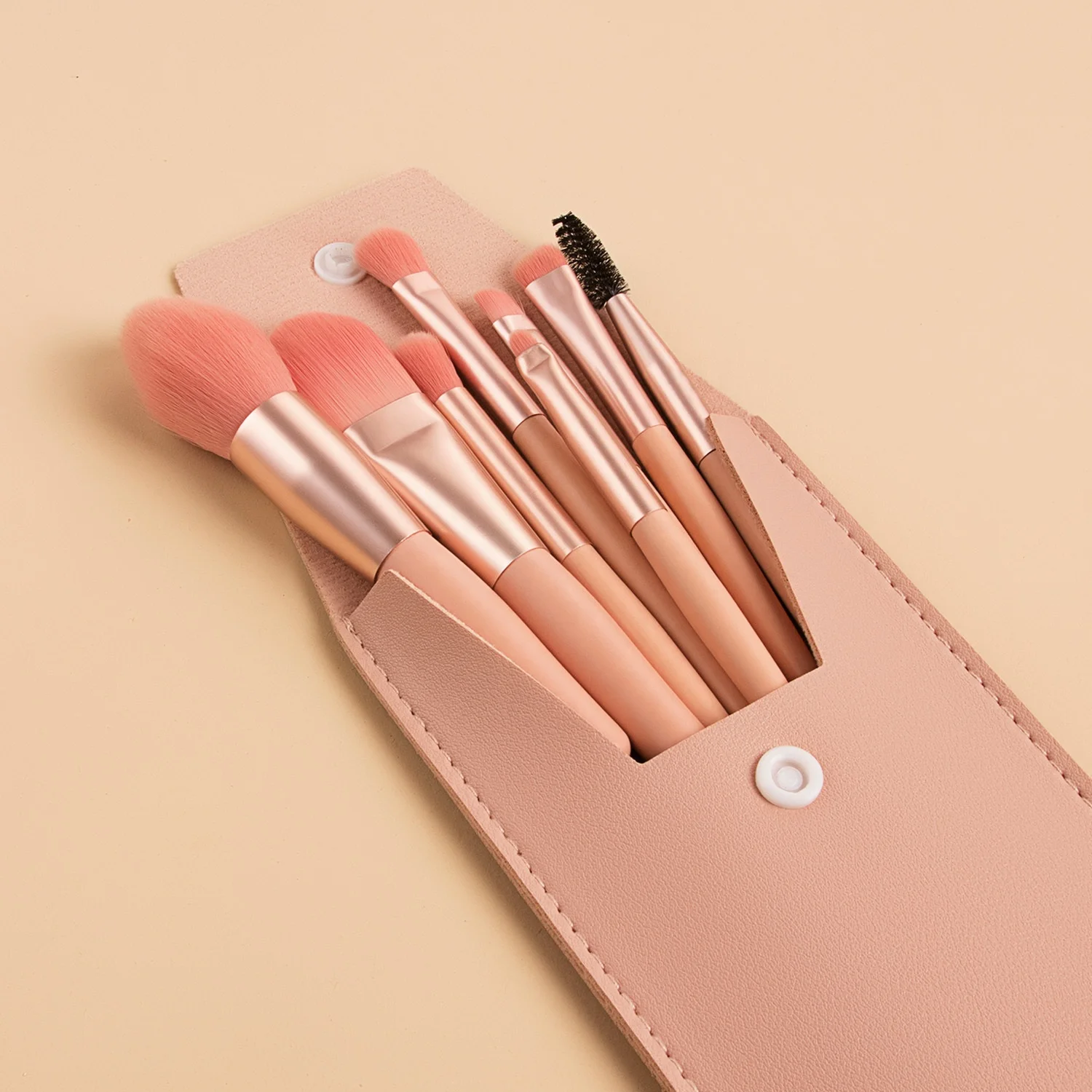 

8 Pcs Rose Gold Plastic Plating Handle Blush Makeup Brush Set With Case