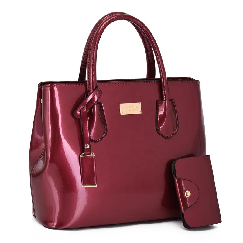 

2021 Fashion Ladies Made in China Designer Luxury Hand Bags Set with Card Purse PU Leather Handbag for Women, Black,blue,red,purple