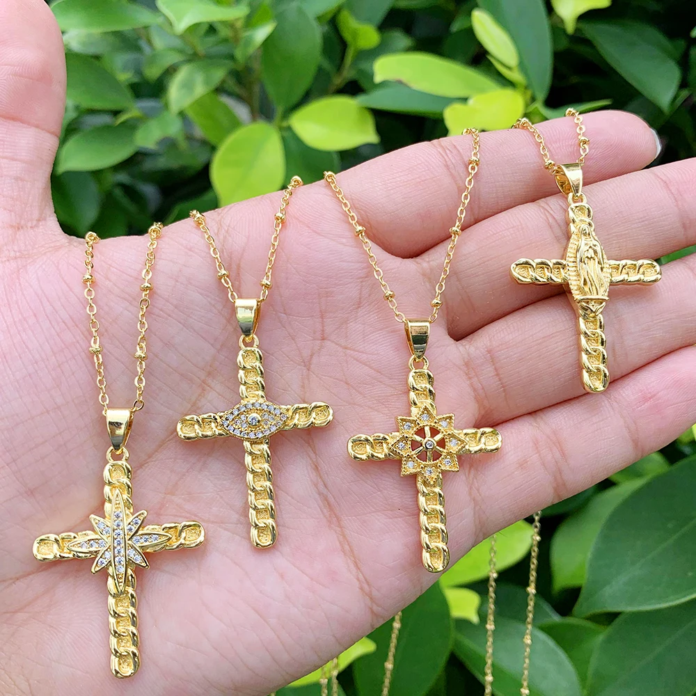 

Lucky Jewelry Brass Fine Chain Necklace With Cross Shape CZ Pendant Accessories Fit For Birthday Gift