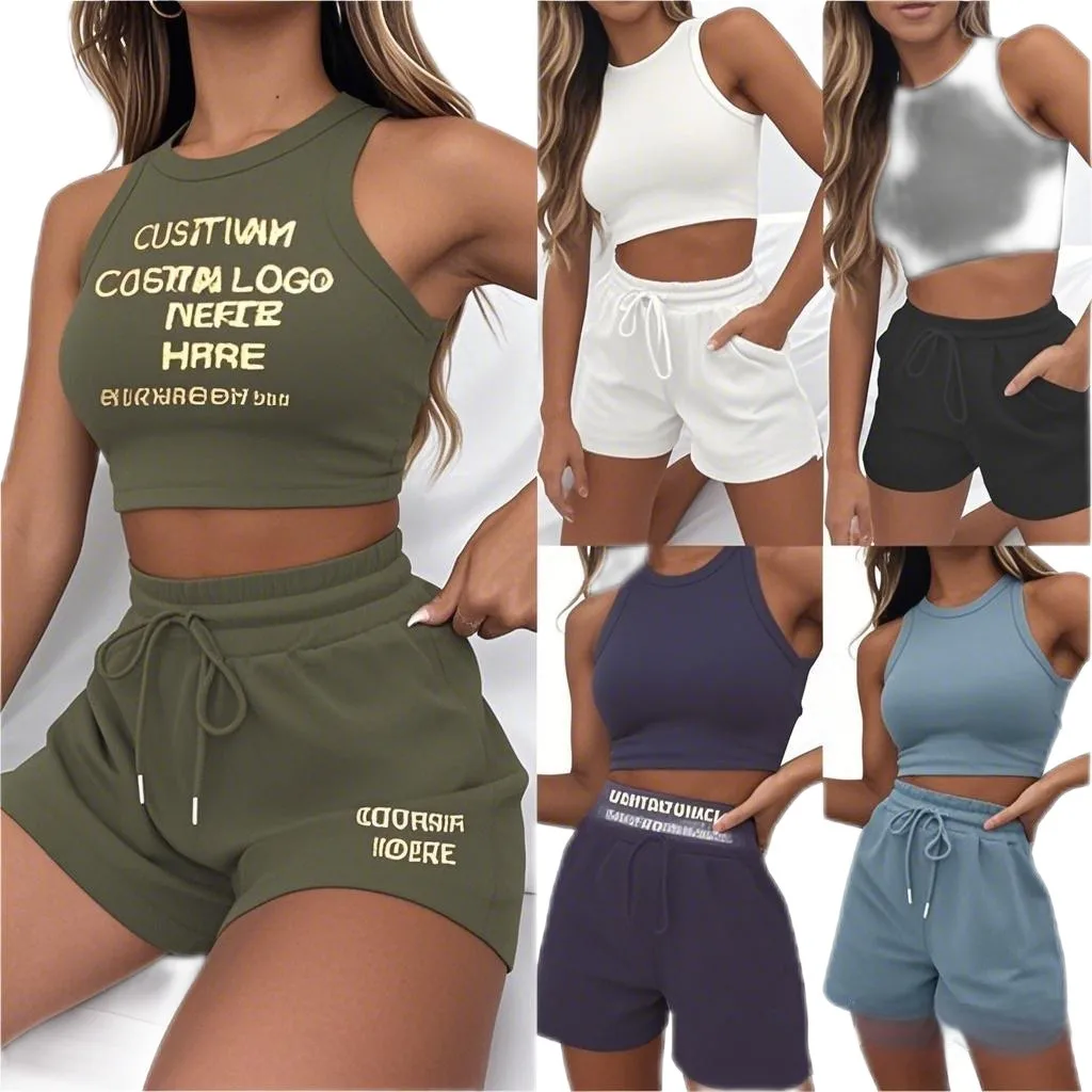 Solid Sleeveless Vest & Shorts Two Piece Set