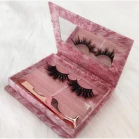 

25mm Big Lashes Strip Custom Eyelash Packaging Private Logo Free Design Red Marble Boxes With Mirror