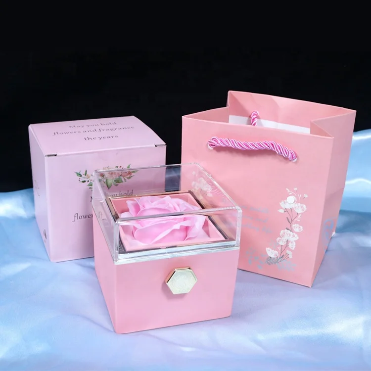 

New arrival product promotional necklace floral eternal rose jewelry box rotating