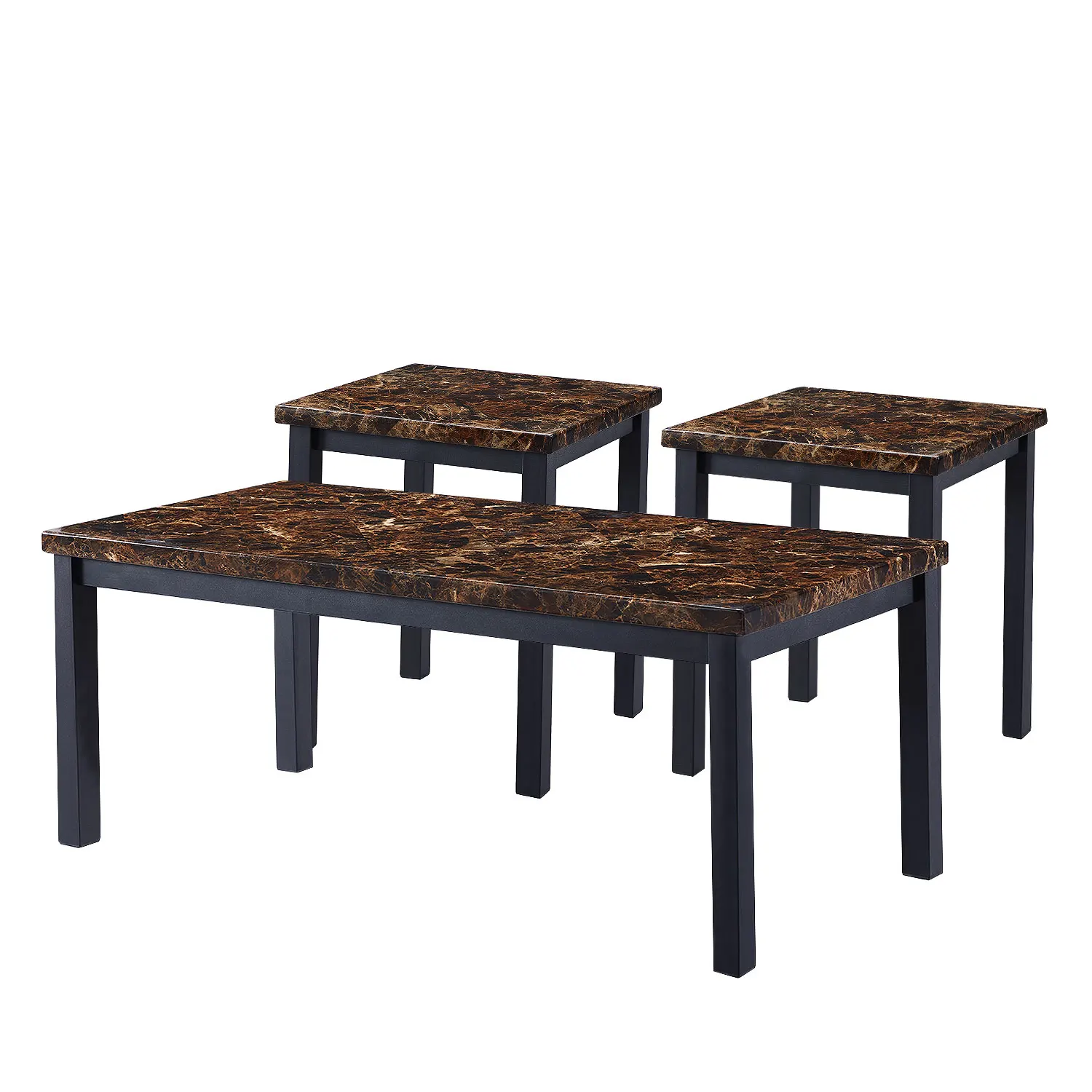 

HooSeng High Quality 3 Pieces Faux Marble Tabletop Marble Coffee Table Smart Coffee Table Tables Coffee, Brown