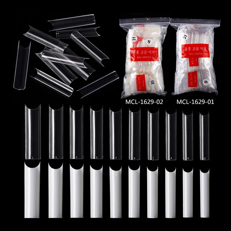 

Professional Products Nails Salon Long C Curve Half-cover square tips Press On Artificial Fingernails For Nail, Clear/natural