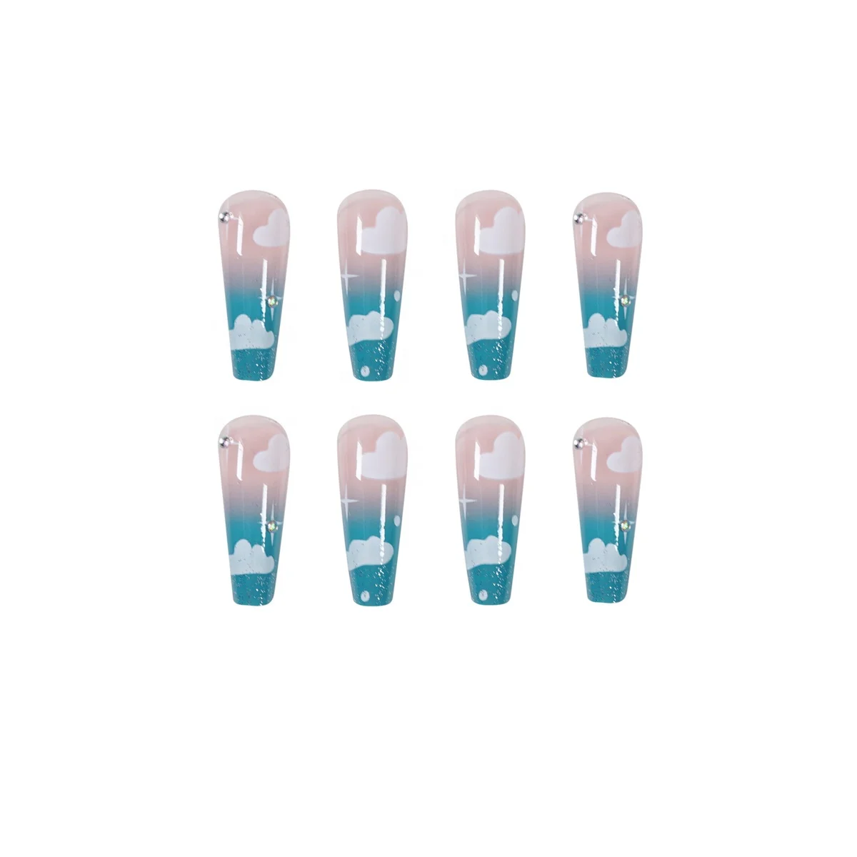

Long Blue Cloud Nail Patch Wear Flat Nail Patches, Picture