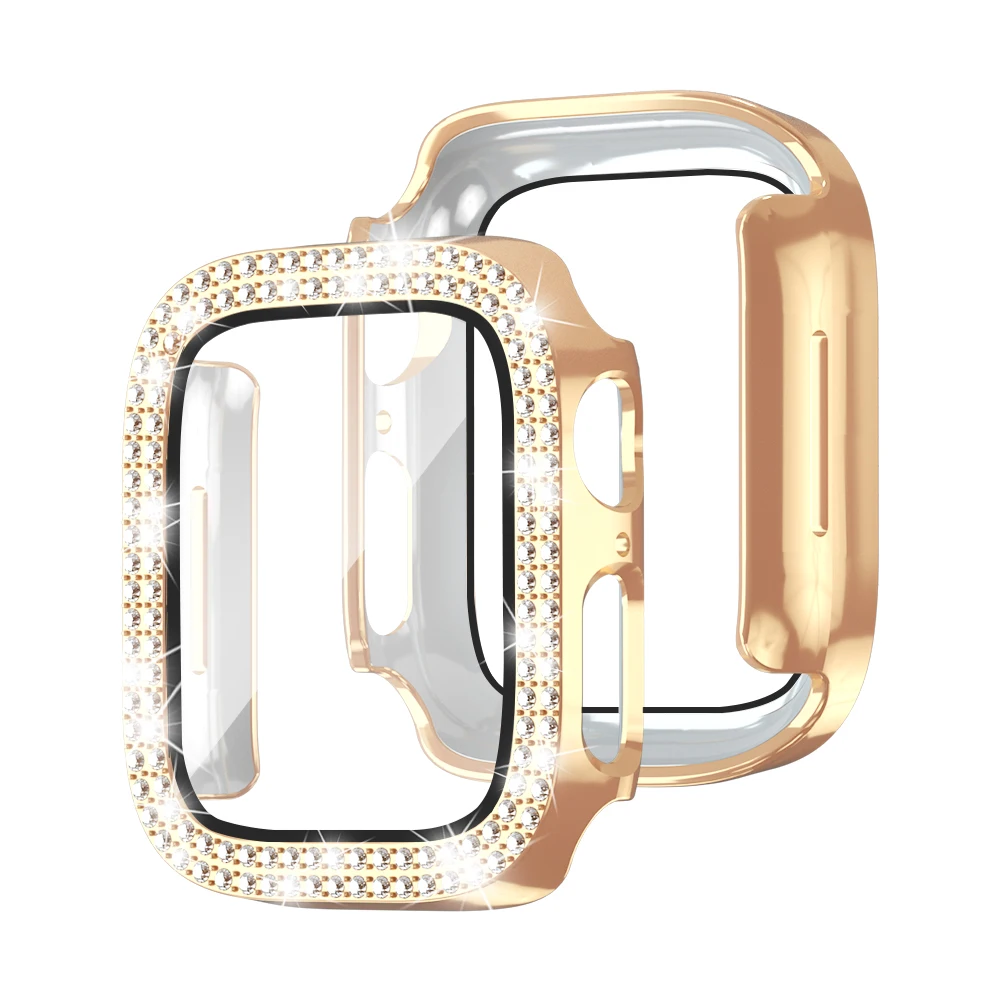 

Free sample 2022 Direct Shipping Luxury Sparkly Rhinestone Diamond Chrome Plating Shiny Pc Plastic Cover Case For Apple Watch 7, As shown