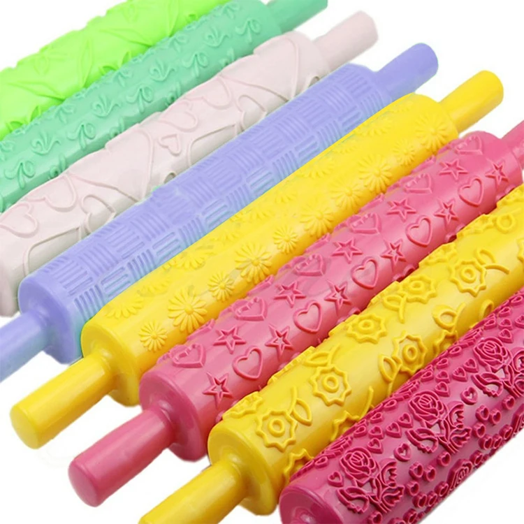 

Colorful Cake Decorating Embossed Rolling Pins Textured Non-Stick Designs and Patterned Ideal for Fondant Pastry Icing Clay, Picture shows