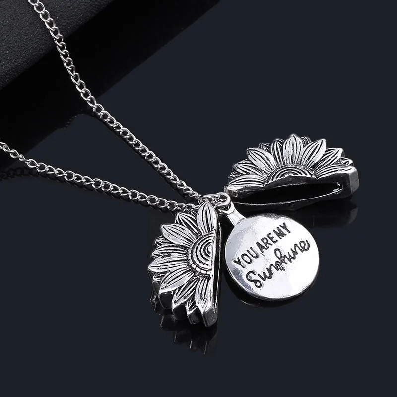 

2020 new fashion Valentine gifts custom letter sunflower openable locket sterling silver necklace