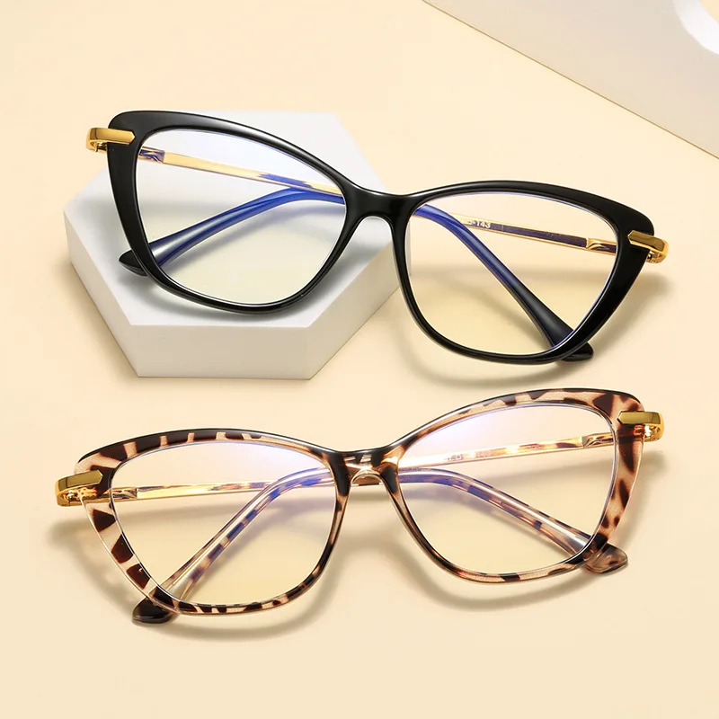 

Oversized Cat eye glasses frame spring mirror legs anti blue light flat mirror spectacles