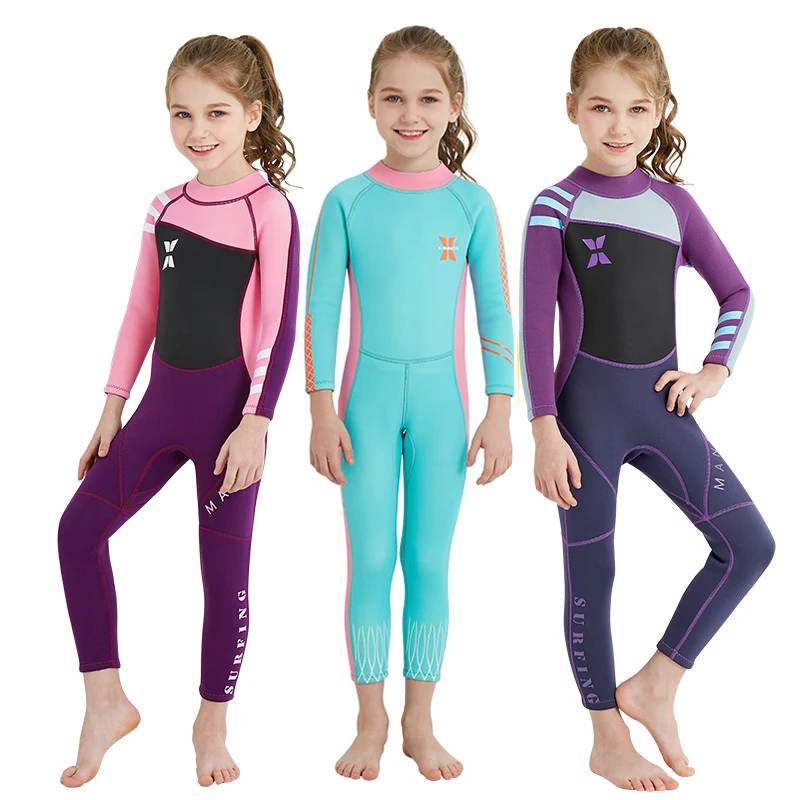

2.5MM High Quality Neoprene One Piece Full Body Long Sleeve Keep Warm Kids Wetsuit Diving Suit Swimsuit for Girls
