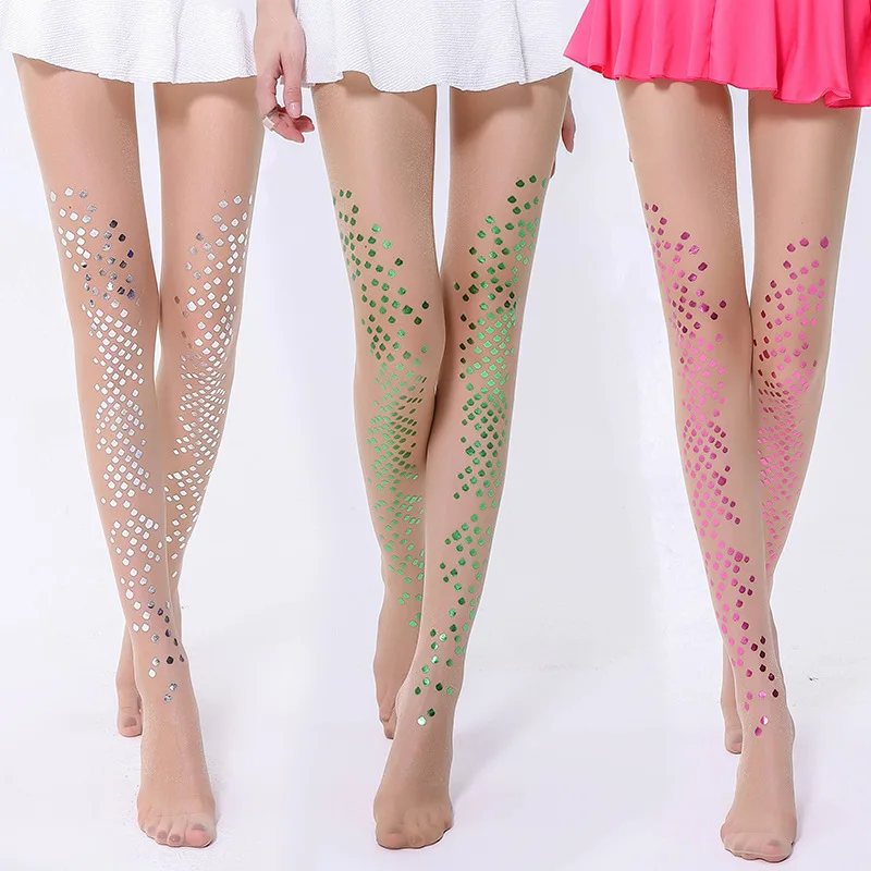 

Thin Mermaid bikini bright pearl nylon non hook silk stockings hot silver printing tattoo autumn and winter socks, Customized